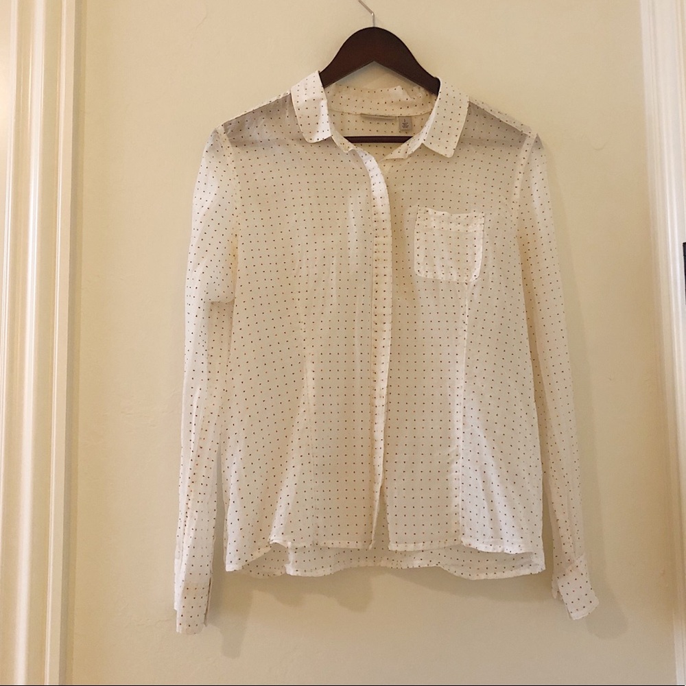 Button Up White Patterned Blouse